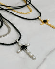 Black Rose Cross Necklace