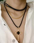 Black Rose Cross Necklace