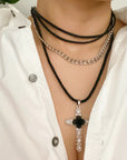 Black Rose Cross Necklace