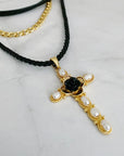 Black Rose Cross Necklace