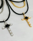 Black Rose Cross Necklace