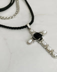 Black Rose Cross Necklace